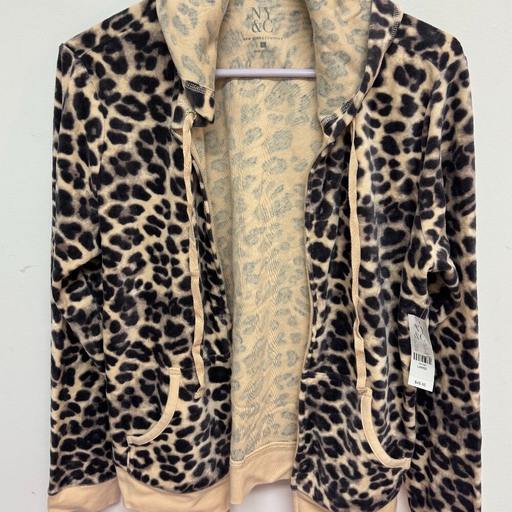 New York and Company Leopard  Zip Soft Hoodie-  Size Lg- NEW !